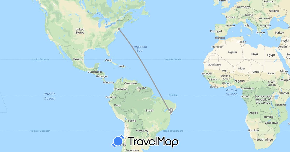 TravelMap itinerary: driving, plane in Brazil, United States (North America, South America)